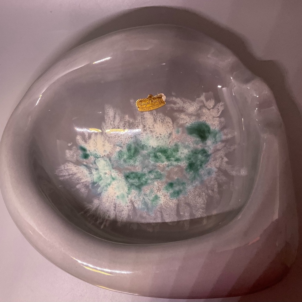 Vintage Haeger Mid Century Ashtray Green Drip Glaze With Original Sticker